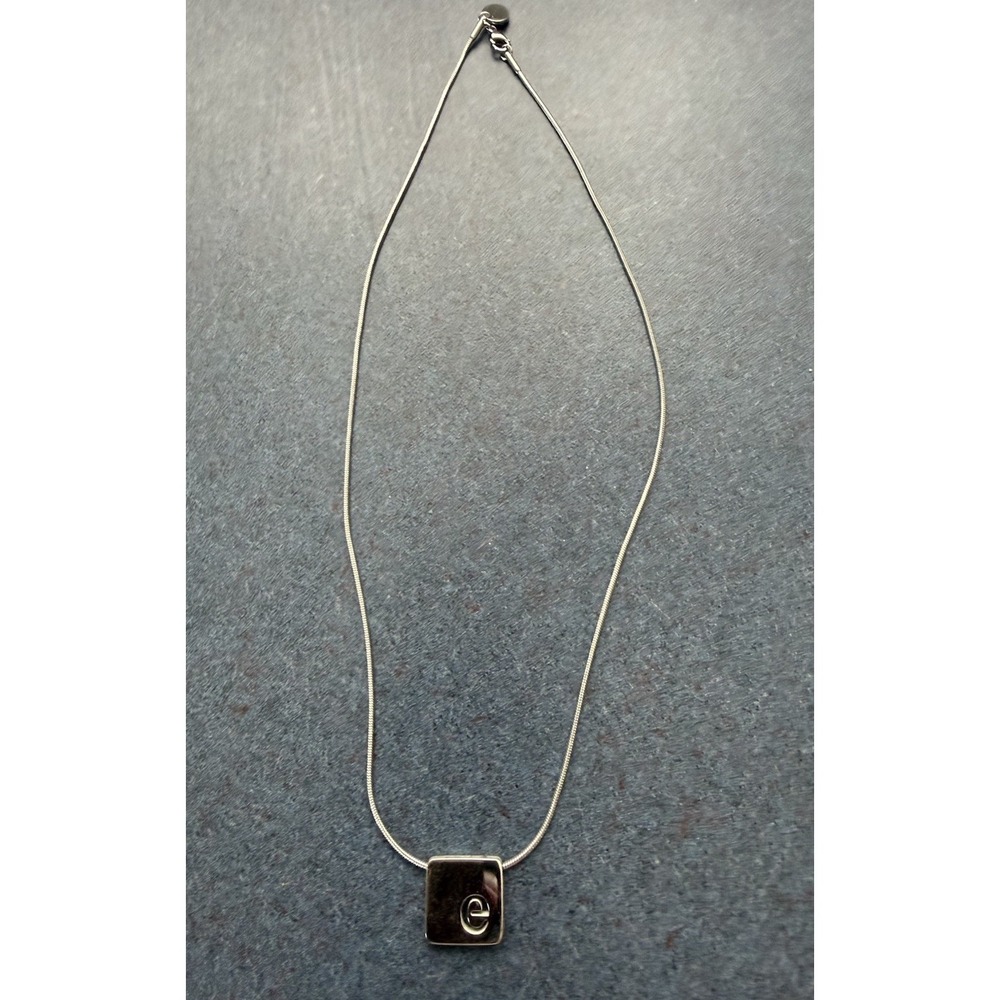 Rustic Cuff Kate 48 Pendant Necklace 16"  Dainty Silver Tone Initial "e"